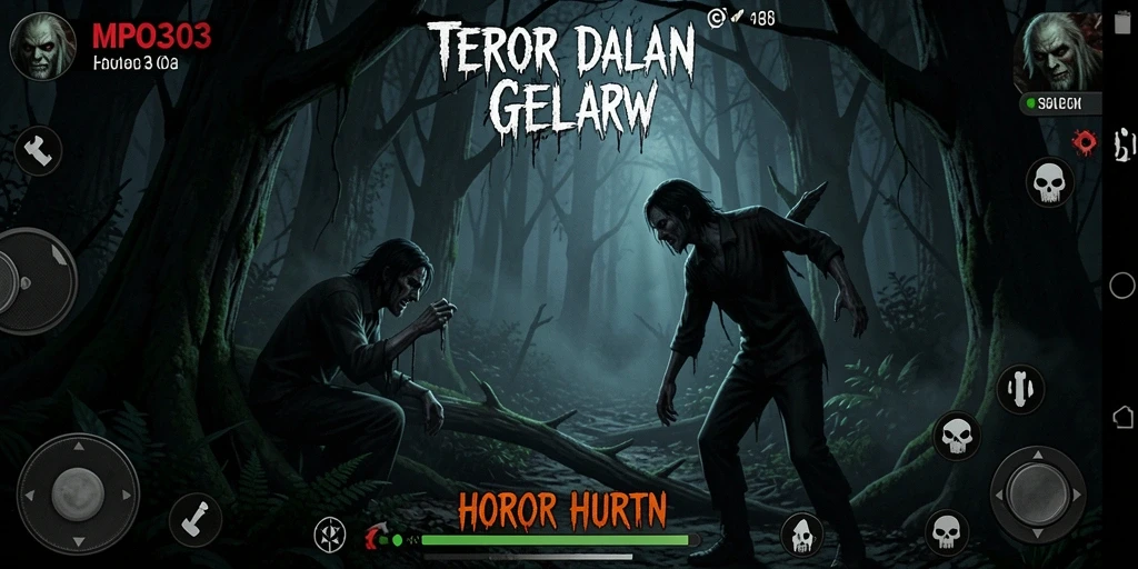 Menggambarkan suasana mencekam dalam hutan gelap.